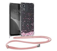 kwmobile Custodia Compatibile con Motorola Moto E13 Cover - Back Case in Silicone TPU - Protezione Smartphone con Cordino - rosa/marrone scuro/trasparente