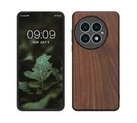kwmobile Custodia Compatibile con OnePlus 13 Cover - Protezione in Legno per Smartphone - Back Case con Bumper in Silicone TPU - Marrone Scuro
