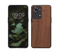 kwmobile Custodia Compatibile con OnePlus Nord 2T 5G Cover - Protezione in Legno per Smartphone - Back Case con Bumper in Silicone TPU - marrone scuro legna