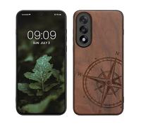 kwmobile Custodia Compatibile con OnePlus Nord 5 Cover - Back Case in Legno con Bumper in Silicone TPU - Bussola Vintage Marrone Scuro