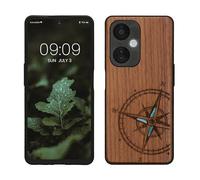 kwmobile Custodia Compatibile con OnePlus Nord CE 3 Lite 5G / Nord N30 5G Cover - Back Case in Legno con Bumper in Silicone TPU - Bussola Vintage Madreperla Marrone Scuro