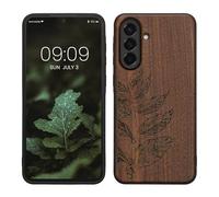 kwmobile Custodia Compatibile con Samsung Galaxy A56 5G Cover - Back Case in Legno con Bumper in Silicone TPU - Foglia Marrone Scuro