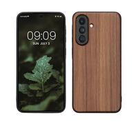 kwmobile Custodia Compatibile con Samsung Galaxy A56 5G Cover - Protezione in Legno per Smartphone - Back Case con Bumper in Silicone TPU - Marrone Scuro