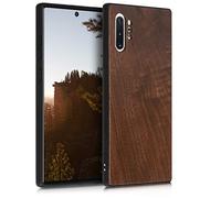 kwmobile Custodia Compatibile con Samsung Galaxy Note 10 Plus Cover - Protezione in Legno per Smartphone - Back Case con Bumper in Silicone TPU - Marrone Scuro