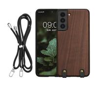 kwmobile Custodia Compatibile con Samsung Galaxy S21 Fe Cover - Protezione in Legno per Smartphone - Back Case con Bumper in Silicone TPU - Cordoncino Incluso