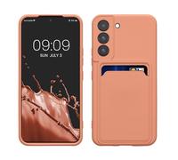 kwmobile Custodia Compatibile con Samsung Galaxy S22 Cover - Back Case Cellulare con Slot Porta Carte - Morbida in Silicone TPU pompelmo rosa