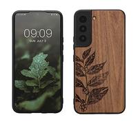 kwmobile Custodia Compatibile con Samsung Galaxy S22 Cover - Back Case in Legno con Bumper in Silicone TPU - Foglia Marrone Scuro