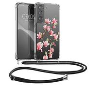 kwmobile Custodia Compatibile con Samsung Galaxy S22 Cover - Back Case in Silicone TPU - Protezione Smartphone con Cordino - rosa/bianco/trasparente