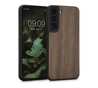 kwmobile Custodia Compatibile con Samsung Galaxy S22 Cover - Protezione in Legno per Smartphone - Back Case con Bumper in Silicone TPU - Marrone Scuro