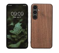 kwmobile Custodia Compatibile con Samsung Galaxy S24 Fe Cover - Protezione in Legno per Smartphone - Back Case con Bumper in Silicone TPU - Marrone Scuro