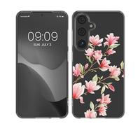 kwmobile Custodia Compatibile con Samsung Galaxy S25 - Cover Silicone TPU - Protezione Back Case - Magnolie rosa/bianco/trasparente