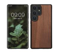 kwmobile Custodia Compatibile con Samsung Galaxy S25 Ultra Cover - Protezione in Legno per Smartphone - Back Case con Bumper in Silicone TPU - Marrone Scuro