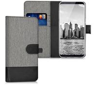 kwmobile Custodia Compatibile con Samsung Galaxy S8 Cover Portafoglio - Case Chiusura Magnetica Portacarte Tessuto Similpelle grigio/nero