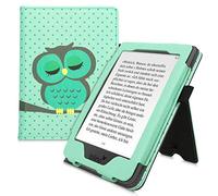 kwmobile Custodia Compatibile con Tolino Page 2 - Case Custodia Ecopelle Cover con Chiusura Magnetica Autosleep - Civetta dormiente Turchese/Marrone/Menta