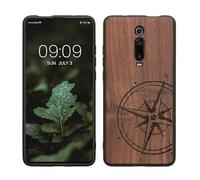 kwmobile Custodia Compatibile con Xiaomi Mi 9T (PRO) / Redmi K20 (PRO) Cover - Back Case in Legno con Bumper in Silicone TPU - Bussola Vintage Marrone Scuro