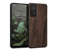 kwmobile Custodia Compatibile con Xiaomi Redmi Note 11 PRO/Note 11 PRO (5G) / Note 12 PRO (4G) Cover - Back Case in Legno con Bumper in Silicone TPU - New Japanese Wave Marrone Scuro