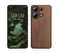 kwmobile Custodia Compatibile con Xiaomi Redmi Note 13 4G Cover - Protezione in Legno per Smartphone - Back Case con Bumper in Silicone TPU - Marrone