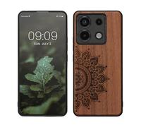 kwmobile Custodia Compatibile con Xiaomi Redmi Note 13 PRO 5G / Poco X6 5G Cover - Back Case in Legno con Bumper in Silicone TPU - Sole Marrone Scuro