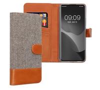 kwmobile Custodia Compatibile con Xiaomi Redmi Note 14 Pro+ 5G / Redmi Note 14 Pro Plus 5G Cover Portafoglio - Case Chiusura Magnetica Portacarte Tessuto Similpelle grigio chiaro/marrone