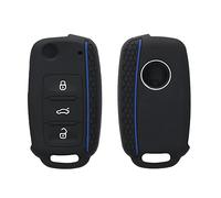 kwmobile Custodia Coprichiave Compatibile con VW Skoda Seat con 3 tasti Cover - Copri Telecomando Chiave Auto - Copri Chiavi Macchina blu/nero