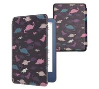 kwmobile Custodia eReader Compatibile con Amazon Kindle (2022/2024) Cover - eBook Reader Flip Case - viola/giallo/blu - Dinosauri