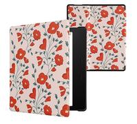kwmobile Custodia eReader Compatibile con Amazon Kindle Oasis 10. Generation Cover - eBook Reader Flip Case - rosso/verde/beige - Papaveri
