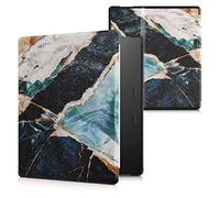 kwmobile Custodia eReader Compatibile con Amazon Kindle Oasis 10. Generation Cover - eBook Reader Flip Case - oro/bianco/blu - Marmo