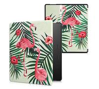 kwmobile Custodia eReader Compatibile con Amazon Kindle Oasis 10. Generation Cover - eBook Reader Flip Case - rosa/verde/verde chiaro - Fenicottero tra le palme