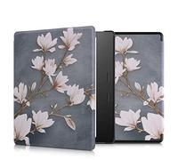 kwmobile Custodia eReader Compatibile con Amazon Kindle Oasis 10. Generation Cover - eBook Reader Flip Case - bianco/nero - Fiori Bianchi e Neri