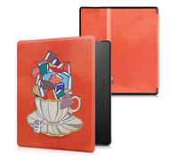 kwmobile Custodia eReader Compatibile con Amazon Kindle Oasis 10. Generation Cover - eBook Reader Flip Case - beige/blu/corallo - Tazza di Libri