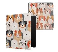 kwmobile Custodia eReader Compatibile con Amazon Kindle Oasis 10. Generation Cover - eBook Reader Flip Case - bianco/marrone chiaro/grigio - Cani