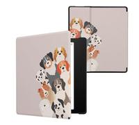 kwmobile Custodia eReader Compatibile con Amazon Kindle Oasis 10. Generation Cover - eBook Reader Flip Case - marrone/bianco/marrone grigio - Cani Divertenti