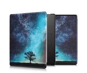 kwmobile Custodia eReader Compatibile con Amazon Kindle Oasis 10. Generation Cover - eBook Reader Flip Case - blu/grigio/nero - Natura e spazio