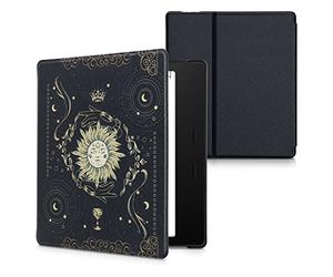 kwmobile Custodia eReader Compatibile con Amazon Kindle Oasis 10. Generation Cover - eBook Reader Flip Case - blu scuro/giallo/nero - Sole Tarocchi