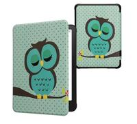 kwmobile Custodia eReader Compatibile con Amazon Kindle Paperwhite (2024)/Colorsoft Cover - eBook Reader Flip Case - turchese/marrone/menta - Civetta dormiente