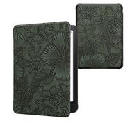 kwmobile Custodia eReader Compatibile con Amazon Kindle Paperwhite (2024)/Colorsoft Cover - eBook Reader Flip Case - verde - Fiori in Rilievo Verde