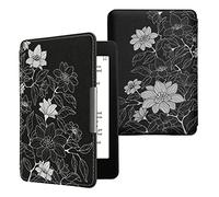 kwmobile Custodia eReader Compatibile con Amazon Kindle Paperwhite Cover - eBook Reader Flip Case - bianco/nero - Fiori Bianchi e Neri