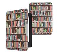 kwmobile Custodia eReader Compatibile con Amazon Kindle Paperwhite Cover - eBook Reader Flip Case - blu/verde/fucsia - Libreria con Piante
