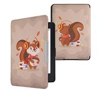 kwmobile Custodia eReader Compatibile con Amazon Kindle Paperwhite Cover - eBook Reader Flip Case - marrone/rosso/beige - Simpatico Scoiattolo