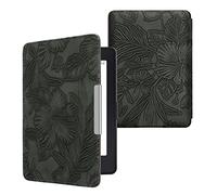 kwmobile Custodia eReader Compatibile con Amazon Kindle Paperwhite Cover - eBook Reader Flip Case - verde - Fiori in Rilievo Verde