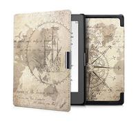 kwmobile Custodia eReader Compatibile con Kobo Aura Edition 1 Cover - eBook Reader Flip Case - marrone/marrone chiaro - Mappamondo vintage