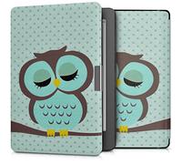 kwmobile Custodia eReader Compatibile con Kobo Aura Edition 2 Cover - eBook Reader Flip Case - turchese/marrone/menta - Civetta dormiente