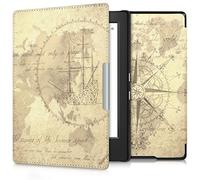 kwmobile Custodia eReader Compatibile con Kobo Aura H2O Edition 1 Cover - eBook Reader Flip Case - marrone/marrone chiaro - Mappamondo vintage
