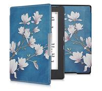 kwmobile Custodia eReader Compatibile con Kobo Aura H2O Edition 1 Cover - eBook Reader Flip Case - marrone grigio/bianco/grigio blu - Magnolie