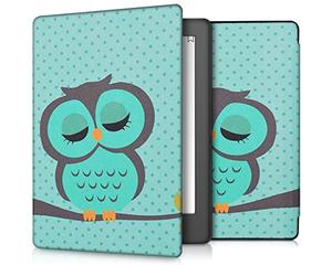 kwmobile Custodia eReader Compatibile con Kobo Aura H2O Edition 2 Cover - eBook Reader Flip Case - turchese/marrone/menta - Civetta dormiente