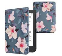 kwmobile Custodia eReader Compatibile con Kobo Clara 2E Cover - eBook Reader Flip Case - bianco/rosa/viola - Fiori Fucsia Bianchi e Rosa