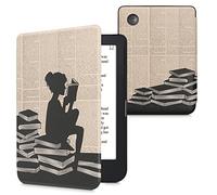 kwmobile Custodia eReader Compatibile con Kobo Clara 2E Cover - eBook Reader Flip Case - nero/beige - Ragazza e Libri