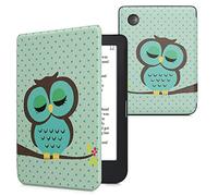 kwmobile Custodia eReader Compatibile con Kobo Clara 2E Cover - eBook Reader Flip Case - turchese/marrone/menta - Civetta dormiente