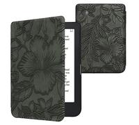 kwmobile Custodia eReader Compatibile con Kobo Clara 2E Cover - eBook Reader Flip Case - verde - Fiori in Rilievo Verde
