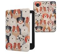 kwmobile Custodia eReader Compatibile con Kobo Clara BW/Colour Cover - eBook Reader Flip Case - bianco/marrone chiaro/grigio - Cani